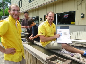 Edutainment: Blair and Josh, student teachers, created a guide for people to identify the rocks, gems and fossils they find when they sluice © 2015 Karen Rubin/news-photos-features.com