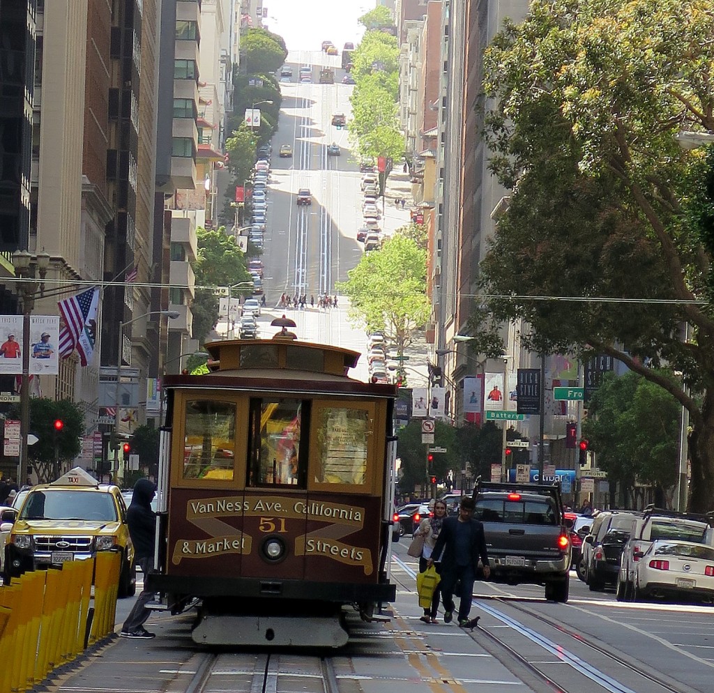 We cap off the Fern Hill Walking Tour with a ride on the California cable car - even when the city wanted to replace them with street cars, the cable cars remained the best to tackle San Francisco's hills © 2015 Karen Rubin/news-photos-features.com