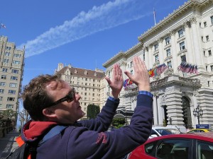 Hudson Bell of Fern Hill Walking Tours, in front of the Fairmont Hotel © 2015 Karen Rubin/news-photos-features.com