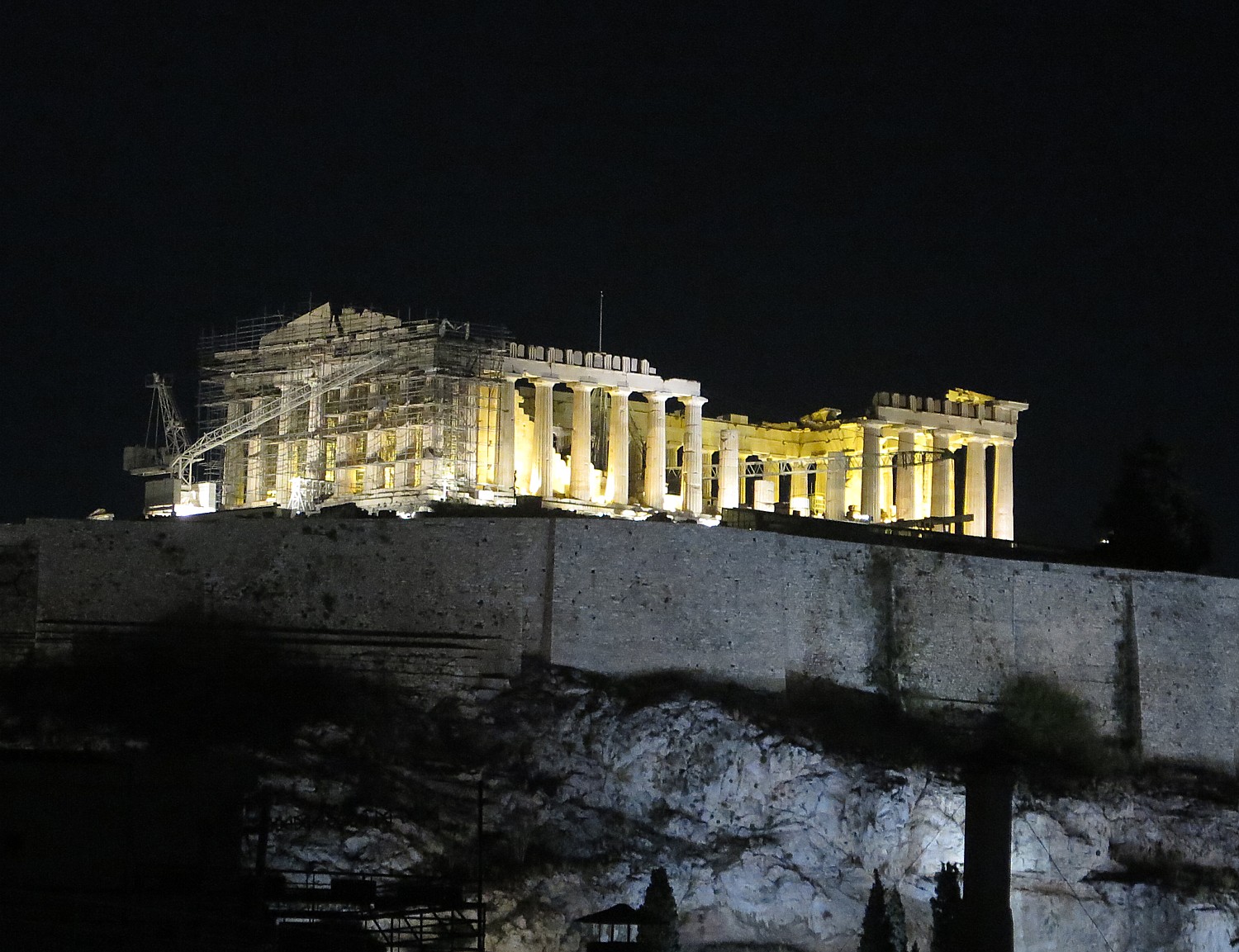 View of Acropolis Hill at night, from Acropolis Hill Hotel's roof garden © 2015 Karen Rubin/news-photos-features.com
