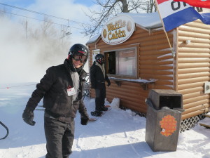 Stopping off for some sustenance at the Waffle Cabin on the trail at Okemo © 2016 Karen Rubin/news-photos-features.com