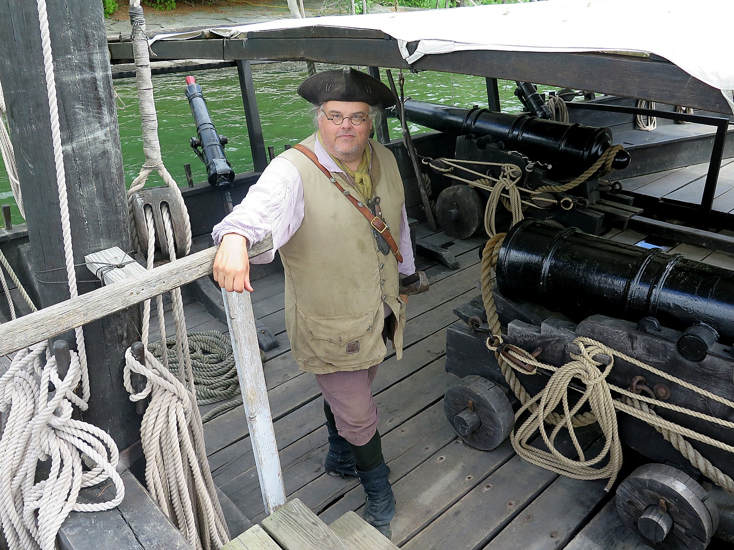 Come aboard the Philadelphia II, a replica of a Revolutionary War gunboat at the Lake Champlain Maritime Museum. Len Ruth portrays the first officer of the Philadelphia © 2016 Karen Rubin/news-photos-features.com