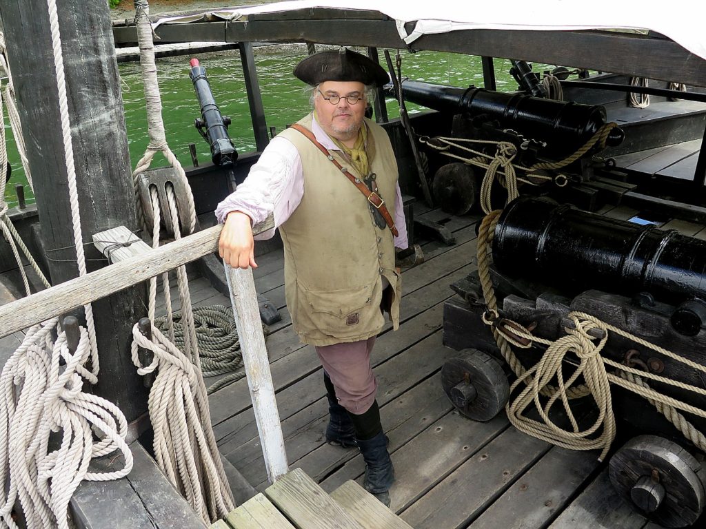 Come aboard the Philadelphia II, a replica of a Revolutionary War gunboat at the Lake Champlain Maritime Museum. Len Ruth portrays the first officer of the Philadelphia © 2016 Karen Rubin/news-photos-features.com