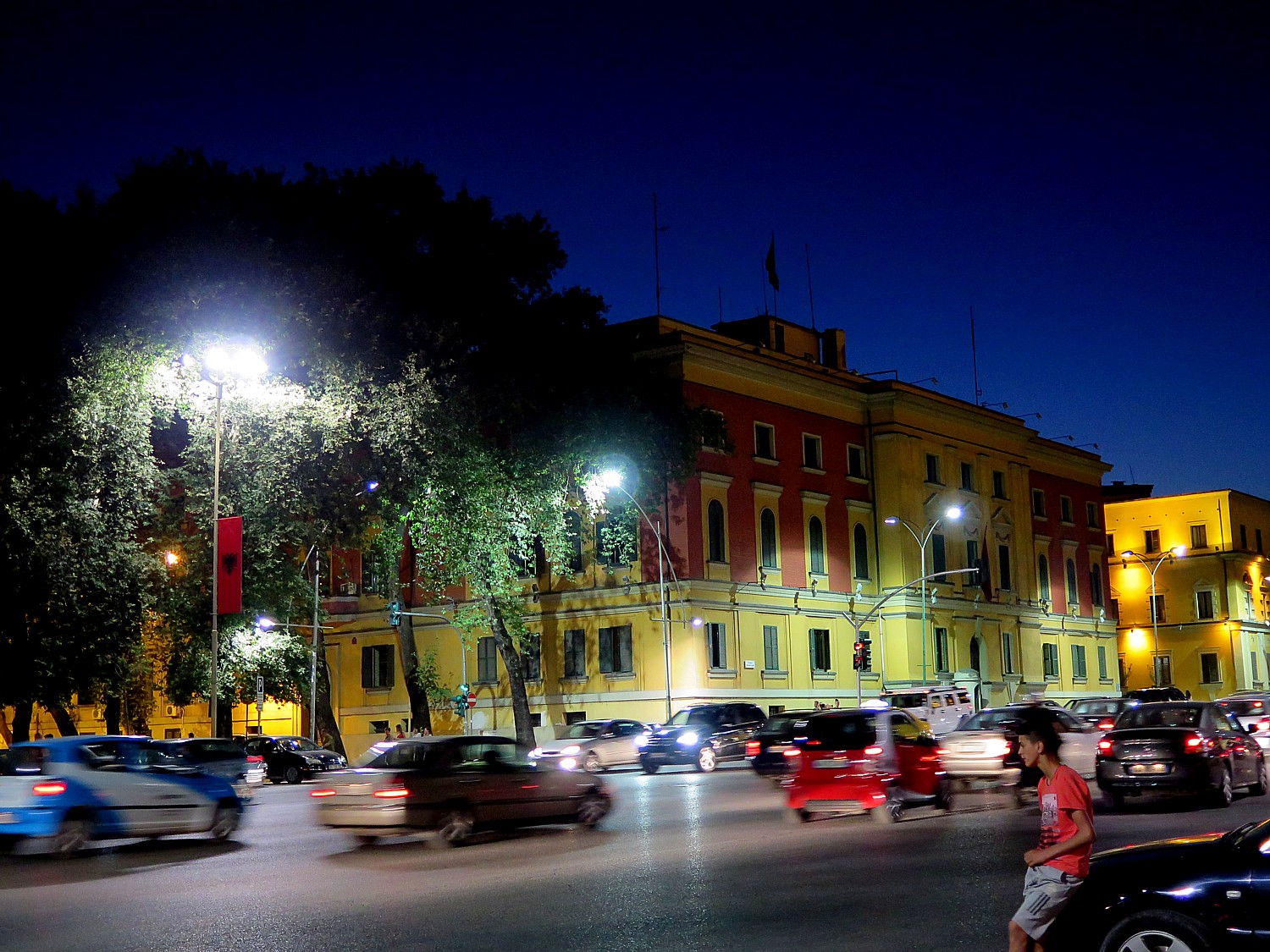 Nighttime in Tirana, Albania’s bustling capital city © 2016 Karen Rubin/goingplacesfarandnear.com 