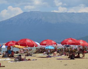 Beachgoers at Lake Ohrid © 2016 Karen Rubin/goingplacesfarandnear.com