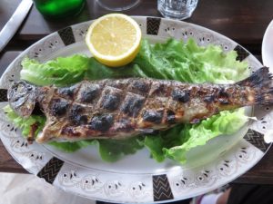 Fresh trout from the farm is served at the guesthouse at Sotire © 2016 Karen Rubin/news-photos-features.com