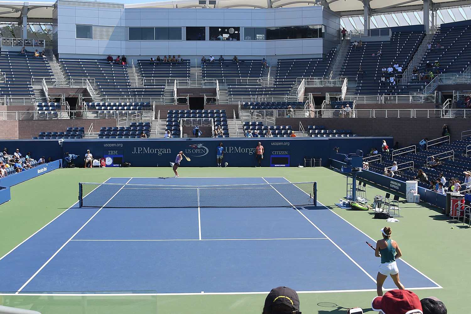 Simona Halep and  Kiki Bertens  practice at the new Grandstand at the Billie Jean King Tennis Center © 2016 Karen Rubin/news-photos-features.com