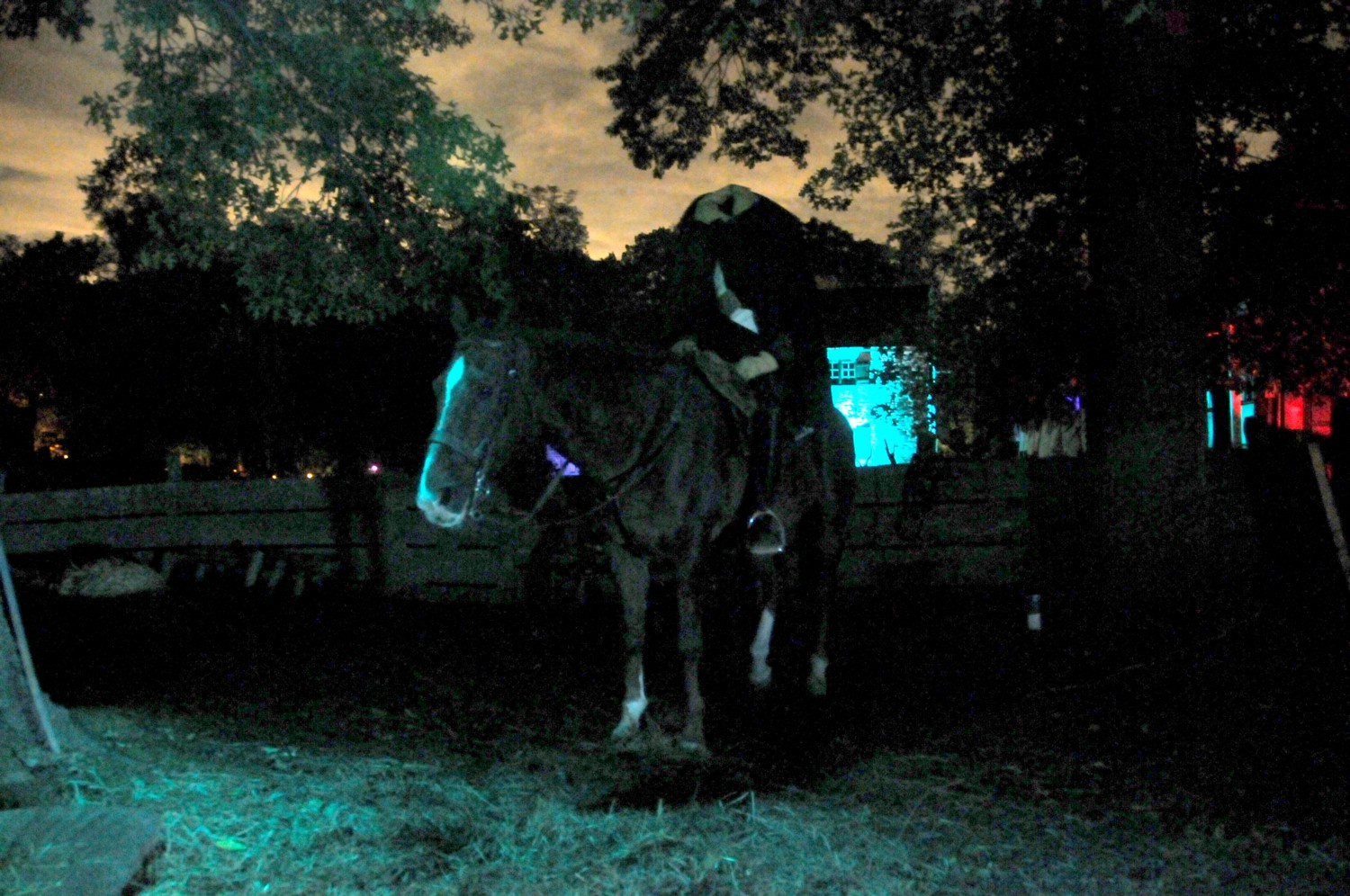 The Headless Horseman comes out of the shadows at Horseman’s Hollow, at Philipsburg Manor in Sleepy Hollow, NY © 2016 Karen Rubin/goingplacesfarandnear.com