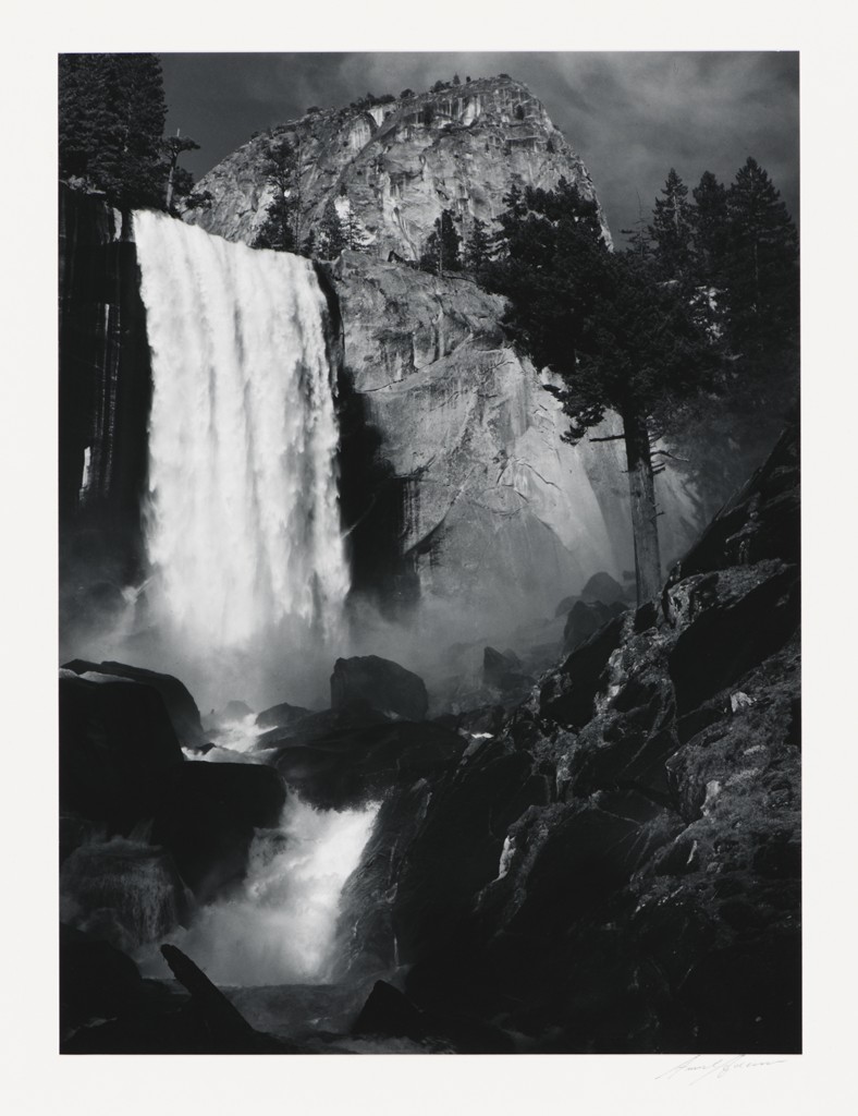Ansel Adams, Vernal Fall, Yosemite Valley, California, 1920, gelatin silver print. Collection of the Kalamazoo Institute of Arts; Gift of Wm. John Upjohn. ©The Ansel Adams Publishing Rights Trust.