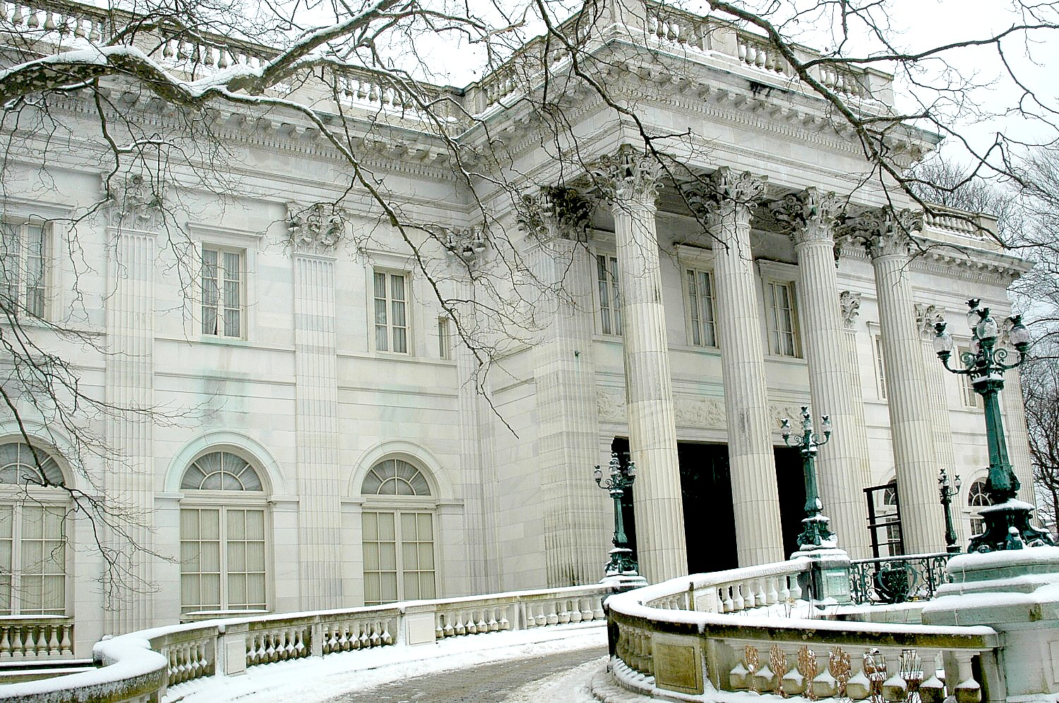 Marble House, a grand stage for Alva Vanderbilt's climb to social and political power, first as a leading society hostess and later as a leader of the "Votes for Women" campaign, is one of the special venues for Newport Christmas © 2016 Karen Rubin/goingplacesfarandnear.com