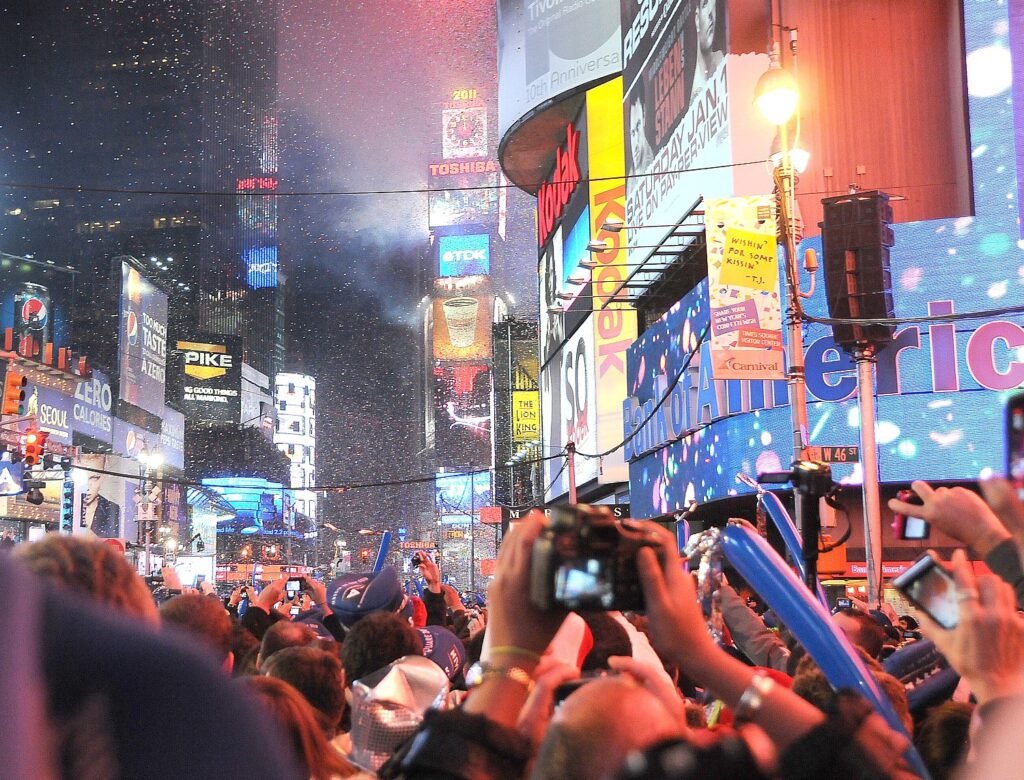 TimesSquareNYE 010111 253e2c Karen Rubin greeting 2011